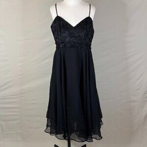 Vintage 1990s Fashion 1001 Nights Black Floral A-Line Midi Dress